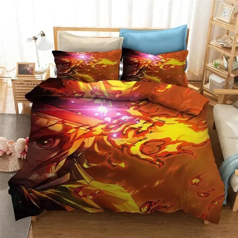 Anime Demon Slayer Duvet Cover Pillowcase 3D Printed Bedding Set Boys Girls Twin Queen Size Duvet Cover Pillowcase Bed Kids