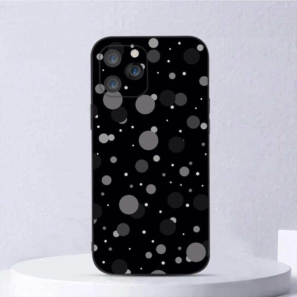Black And White Polka Dot Phone Case For iPhone 15,14,13,12,11,Plus,Pro Max,XS,X,XR,SE,Mini,8,7 Soft Silicone Black Cover
