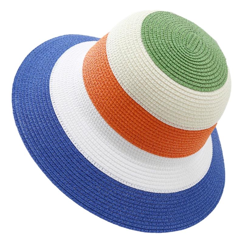 

Повседневная широкополая полосатая шляпа от солнца Радужная панама Летняя защита от УФ-лучей Соломенная шляпа Дышащая для активного отдыха 1 синий