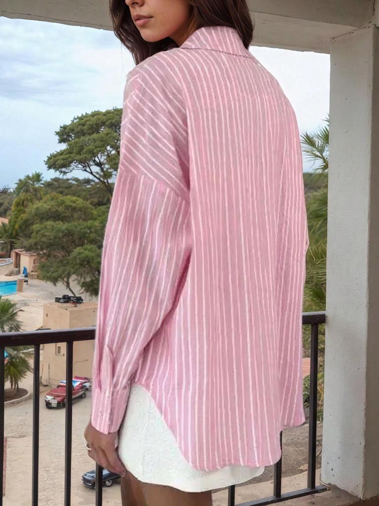2025 Autumn/Winter Women's Long-Sleeved Striped Cardigan Shirt Jacket