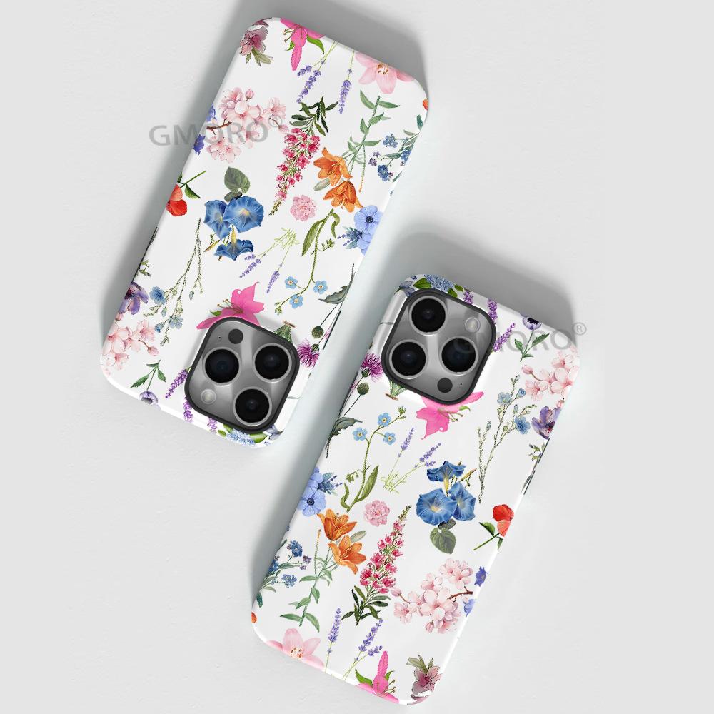 Source Factory Color Floral Heat Transfer Double-layer Film Magnetic Suction Apple 17 Mobile Phone Case Magsafe Protective Case