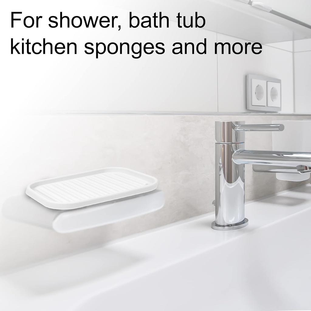 VOCOSTE Soap Dish, Soap Cleaning Storage, Keep Soap Dry for Home Bathroom Kitchen, Silicone, White, 13.5x9cm