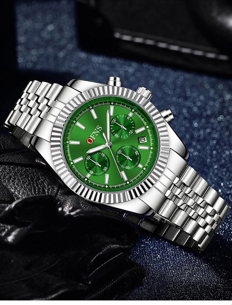 Oufannishi Men's Multifunction Chronograph Quartz Watch with Calendar and Stainless Steel Band, Waterproof Design