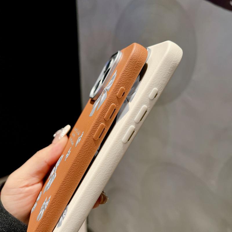 Cute Bowknot Print Leather Texture Slim Magnetic Case For iPhone 16 Pro Max 15 14 Pro 13 12 11 for MagSafe Shockproof TPU Soft Matte Phone Cover