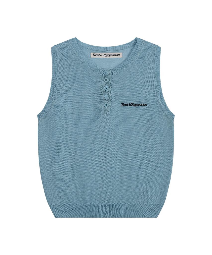 REST&RECREATION Half Button-Up Knit Vest - Sky Blue