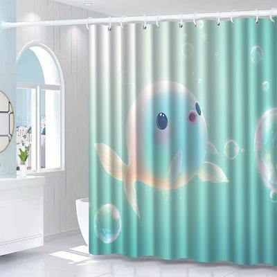 1pc Colored Small Fish Pattern Shower Curtain with Hook, Bathroom Partition, Bathroom Accessories, Home Decoration