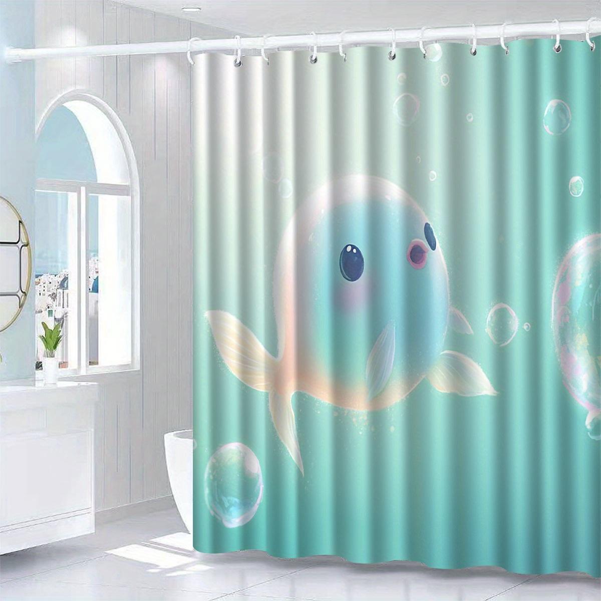 

1pc colored small fish pattern shower curtain with hook, bathroom partition, bathroom accessories, home decoration W90xH180cm