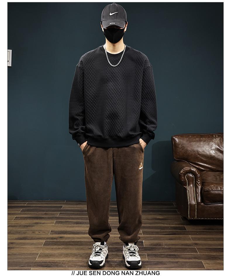 Herrhöst/Vinter Svart Jacquard Rundhalsad Huvtröja med Sammetfoder