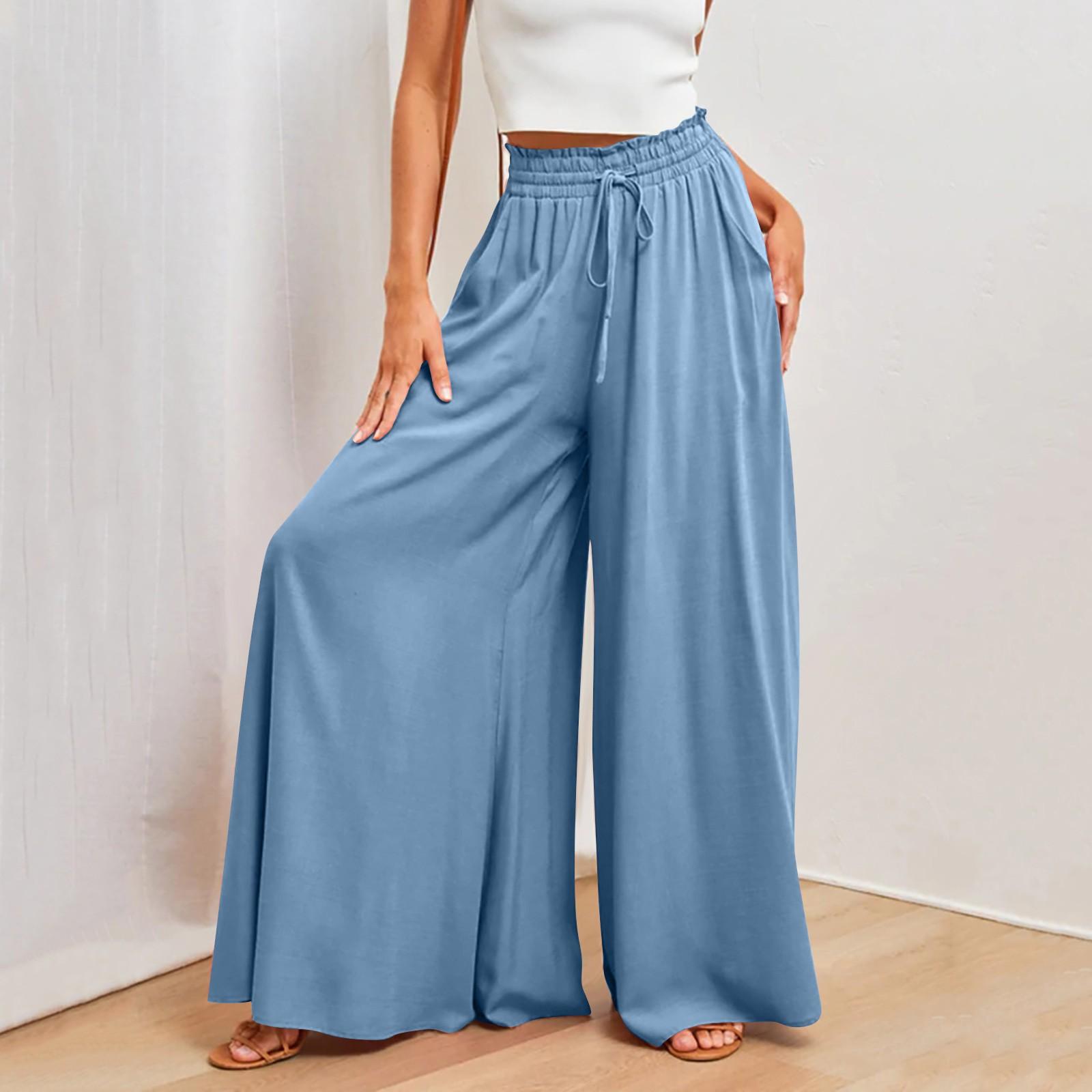 

Весенние и летние повседневные широкие брюки, популярные свободные повседневные модные брюки для женщин XXL небесно-голубой
