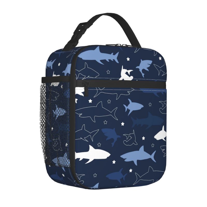 Süße Cartoon-Haie Aufdruck Lunchbox Wiederverwendbare Oxford Bento Tragetasche Tragbare Thermische Lunchtasche für Erwachsene Kinder Arbeit Schule Picknick
