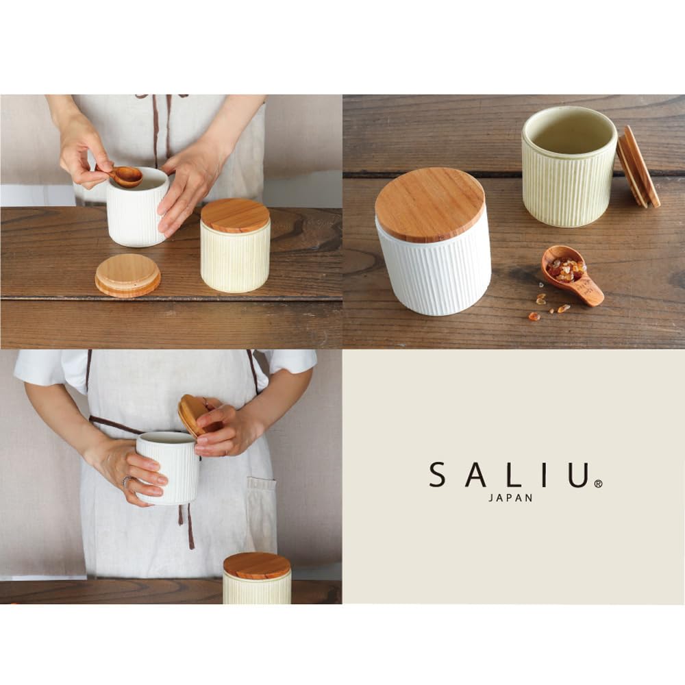 LOLO | Canister, Light Blue | 420ml | Ceramic | Teak | Wooden Lid | Storage Container | Made in Japan | Japanese Tableware |