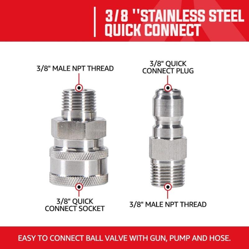 High Pressure Washer Ball Valve Kit 3/8 Male Plug Female Quick Connect Shut Off 4500PSI