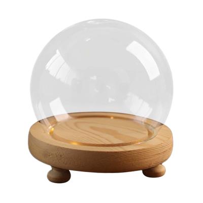 Glass Display Dome Clock with Wooden Base Plant Glass Container Jar Everlasting Lid Christmas Decoration Stand for Crafts Roses