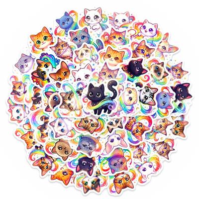 50 Soft Cute Colorful Cat Cartoon Stickers Healing System Gradual Change Rainbow Cat Water Cup Hand Account Decorative Stickers