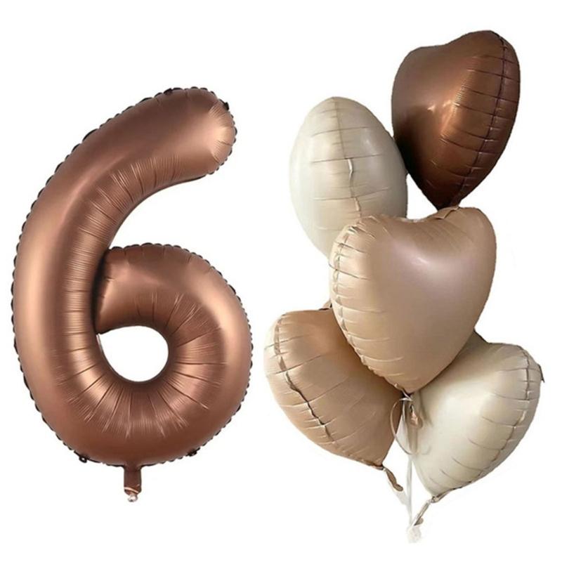 6Pcs Cream Color Number Balloon Set Beige Caramel Number 0-9 Balloon Foil Helium Ball Birthday Wedding Party Decoration