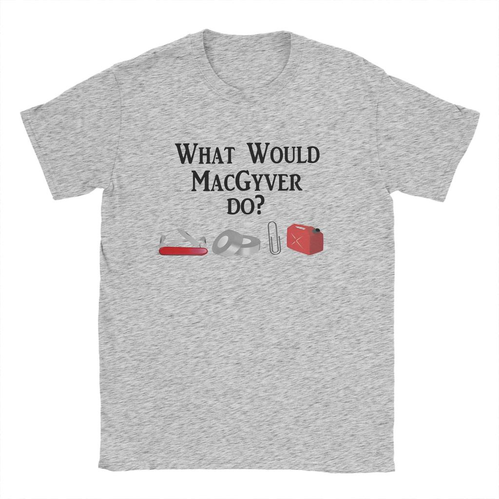 MacGyver School Ingenuity T-Shirt for Men Army Knife Paper Clip Tape Humorous Cotton Tees Round Collar T Shirt Party Clothes