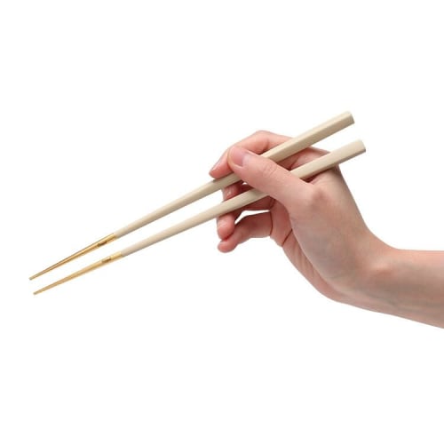 Cutipol KUBE Chopsticks and Chopstick Rest Set, Ivory Gold KU39IVGB