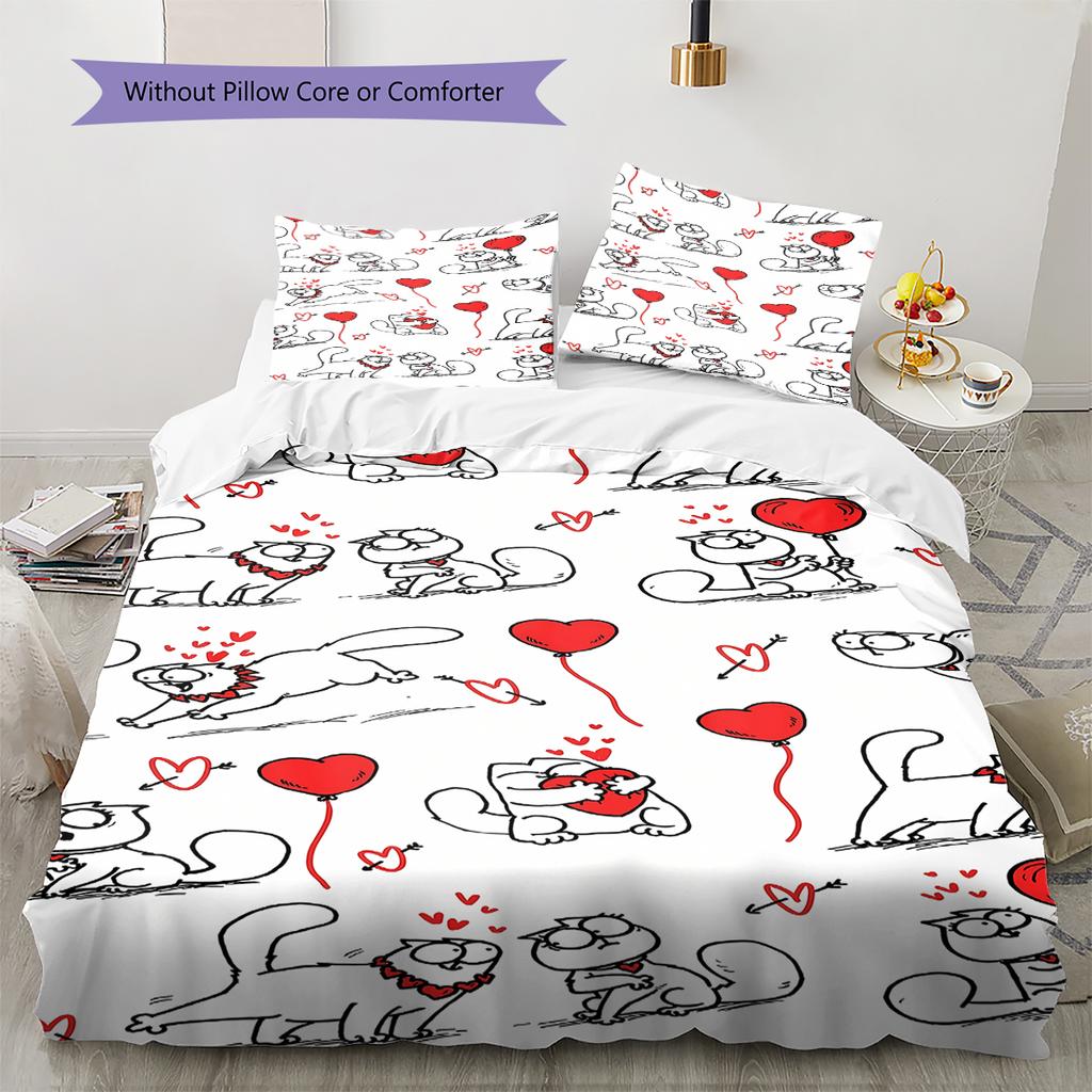 Simon's Cat Pattern Bedding,Quilt Set Quilt Cover Pillowcase Home Birthday Gift (1 * Duvet Cover + 2 * Pillowcase, Without Core)