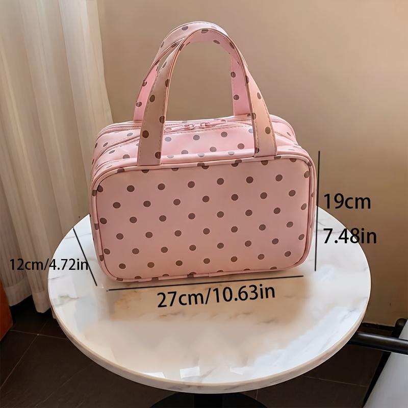 Polka Dot Handheld Makeup Bag Multifunctional Three Layer Partition Pu Cosmetic Bag Large Capacity Waterproof Travel Storage Bag