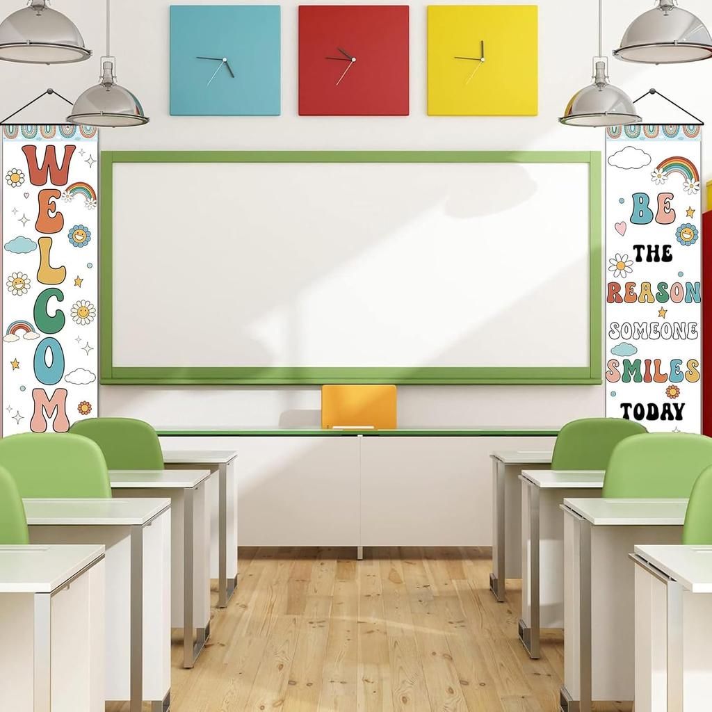 2pcs Boho Rainbow Welcome Banner Classroom Door Decorations Back To School Banner Positive Motivational Colorful Classroom Supplies for Teachers