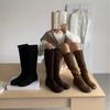 2025 Autumn and Winter New Temperament Round Head Thin High Boots with Sloping Heels But Knee Knight Women's Boots