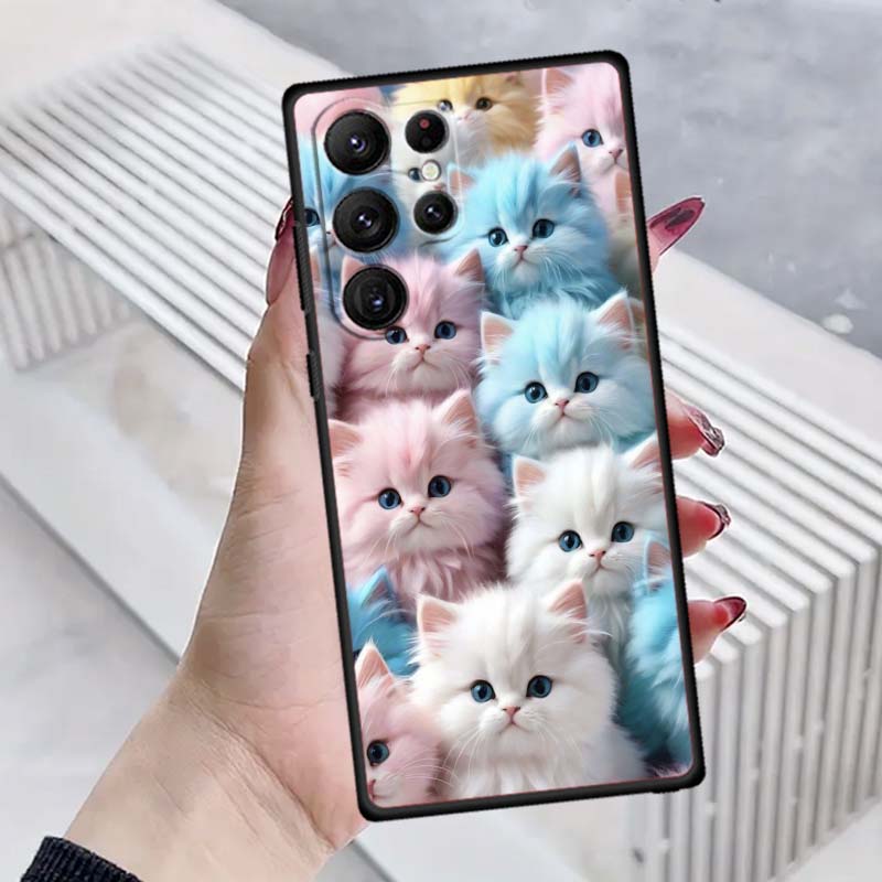 Cartoon Animals Cute Phone Case For Samsung Galaxy S26 S25 S24 S23 S22 S21 S20 Ultra Plus FE 5G Black Soft TPU
