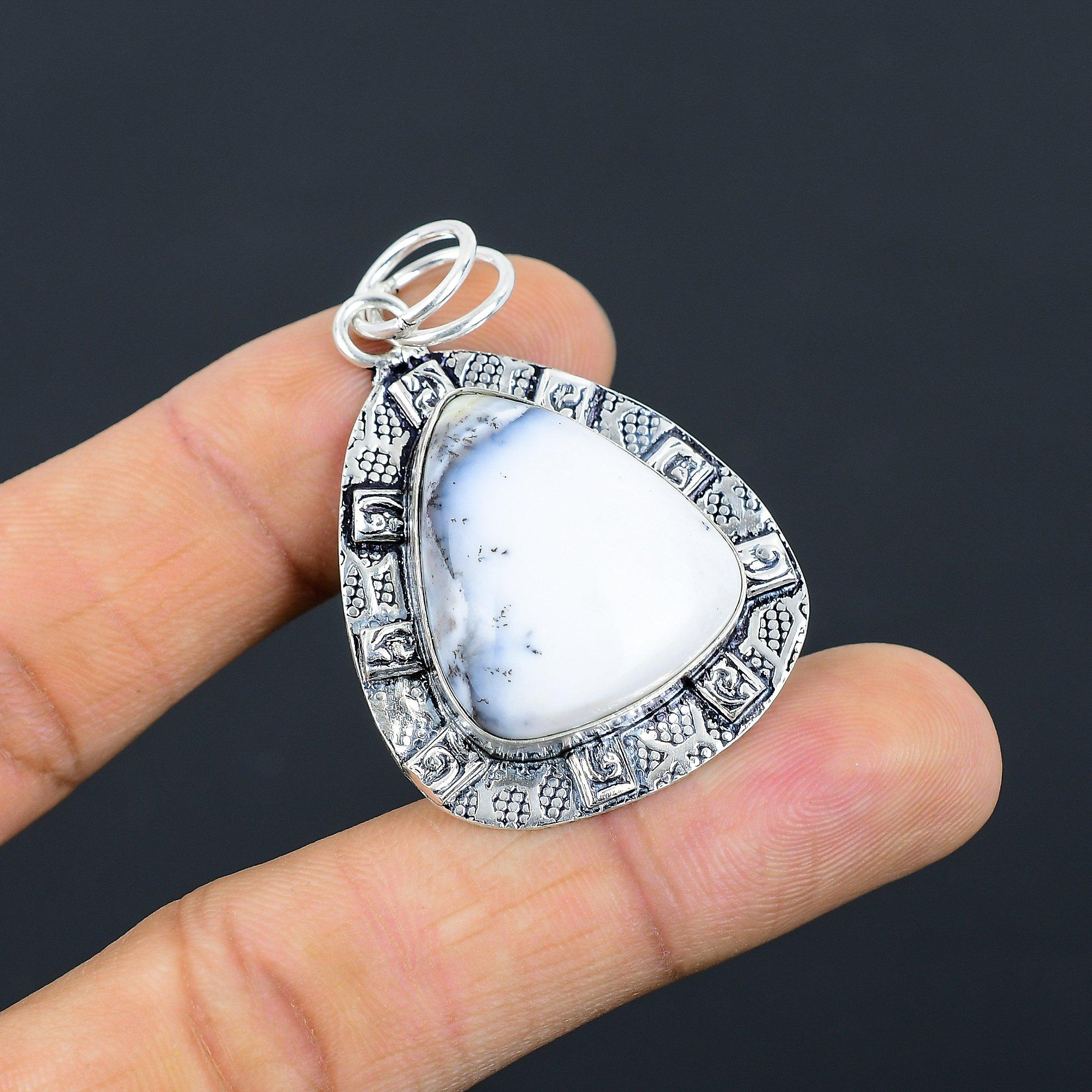 

Daughters Day Sale Natural Dendrite Opal Sterling Silver Mother Birthday Pendant