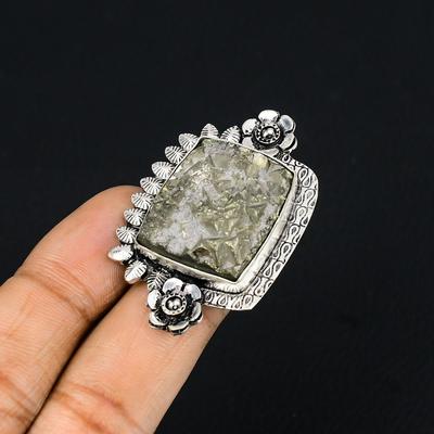 Pyrit Drusenstein Neue Blume Solitärring Schmuck 925 Sterling Silber US 6.5
