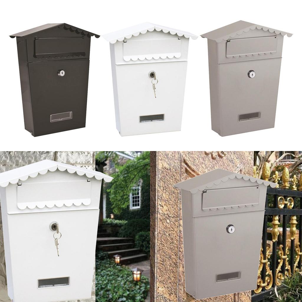 Metal Vintage Mailbox Wall Mount Mail Secure Lockable Mail Box with 2 Keys Home Office Front Door Collection Boxes