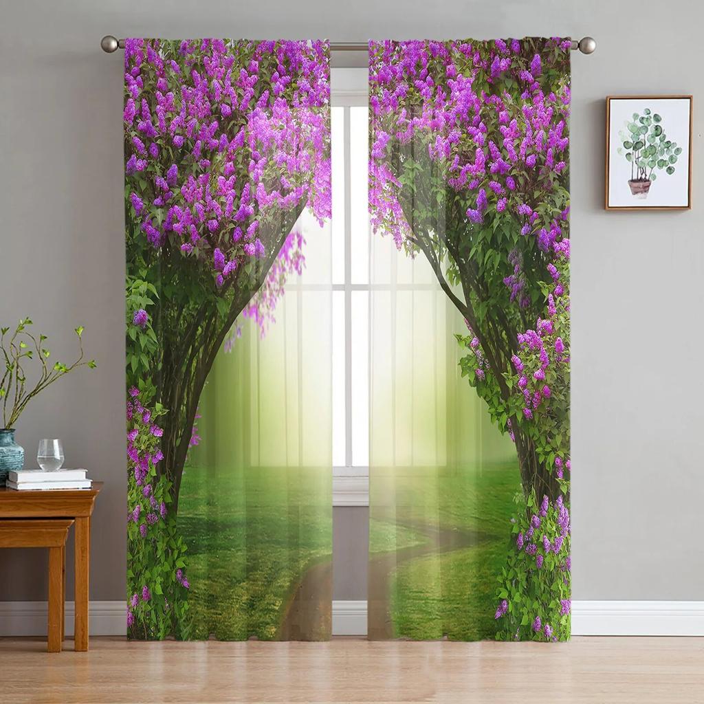Garten Balkon Blumen Tüll Vorhänge für Wohnzimmer Sheer Vorhang Schlafzimmer Voile dekorative Fenster Behandlungen