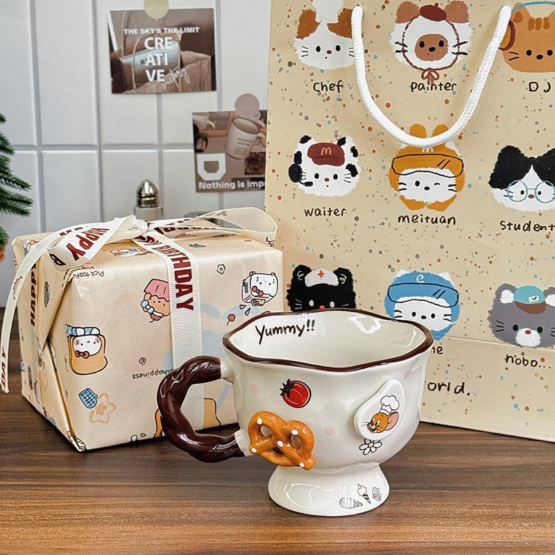 Cadeaux d'anniversaire pour filles, tasses à café chat et souris, tasses à boire de grande valeur pour filles, boîtes cadeaux