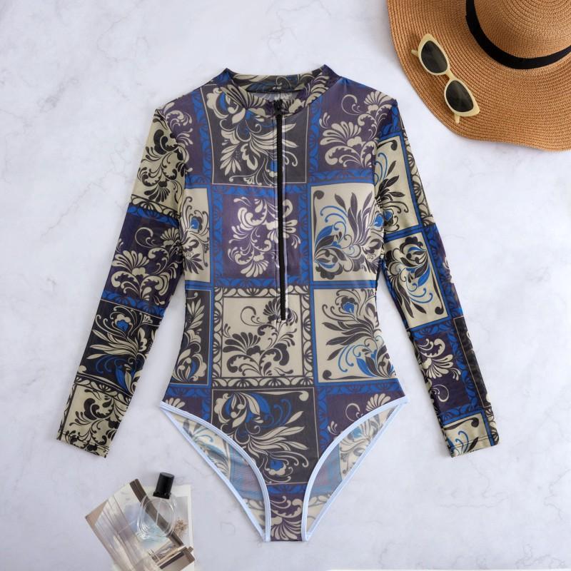 Fashion Sexy Zipper Long-sleeved Women's One-piece Swimsuit