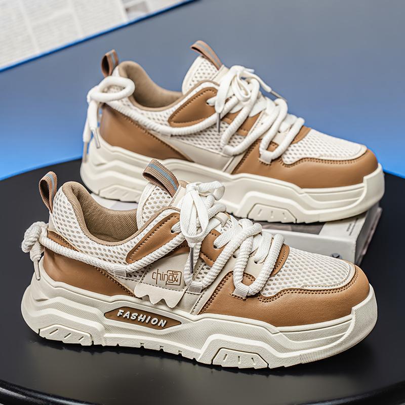

Men s shoes summer breathable 2025 new black and white board shoes platform heightening mesh sports shoes niche dad shoes 44