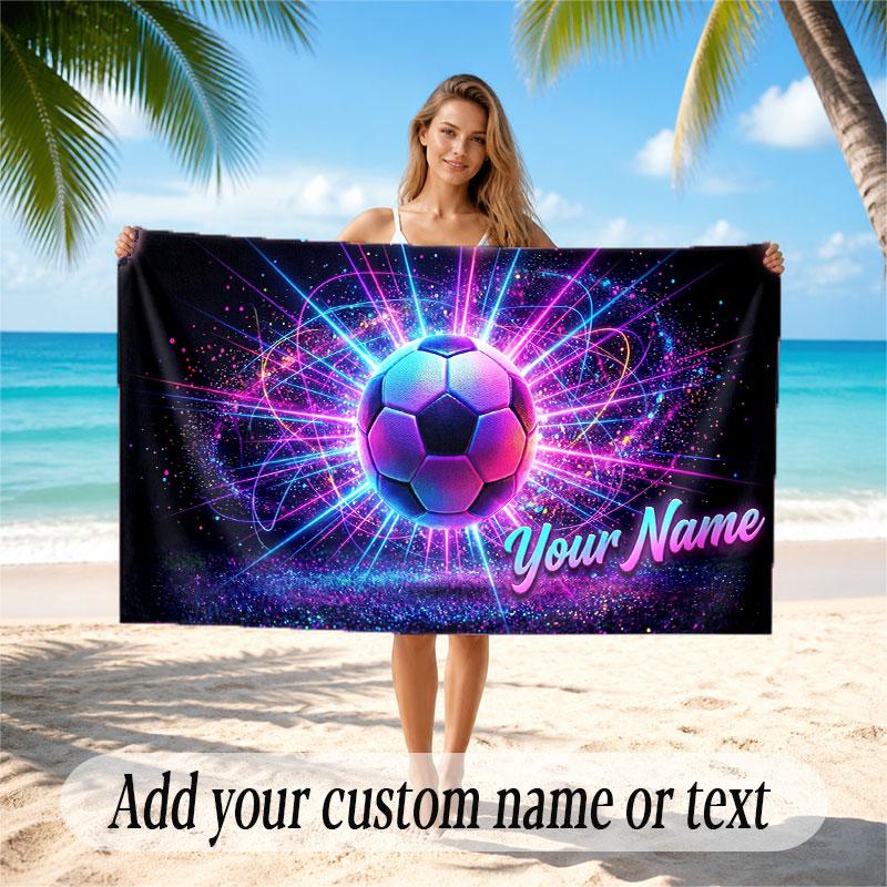 Soccer Theme Beach Towel Personalized Custom Name & Text Soft Quick Dry Beach Towel for Swimming Travel