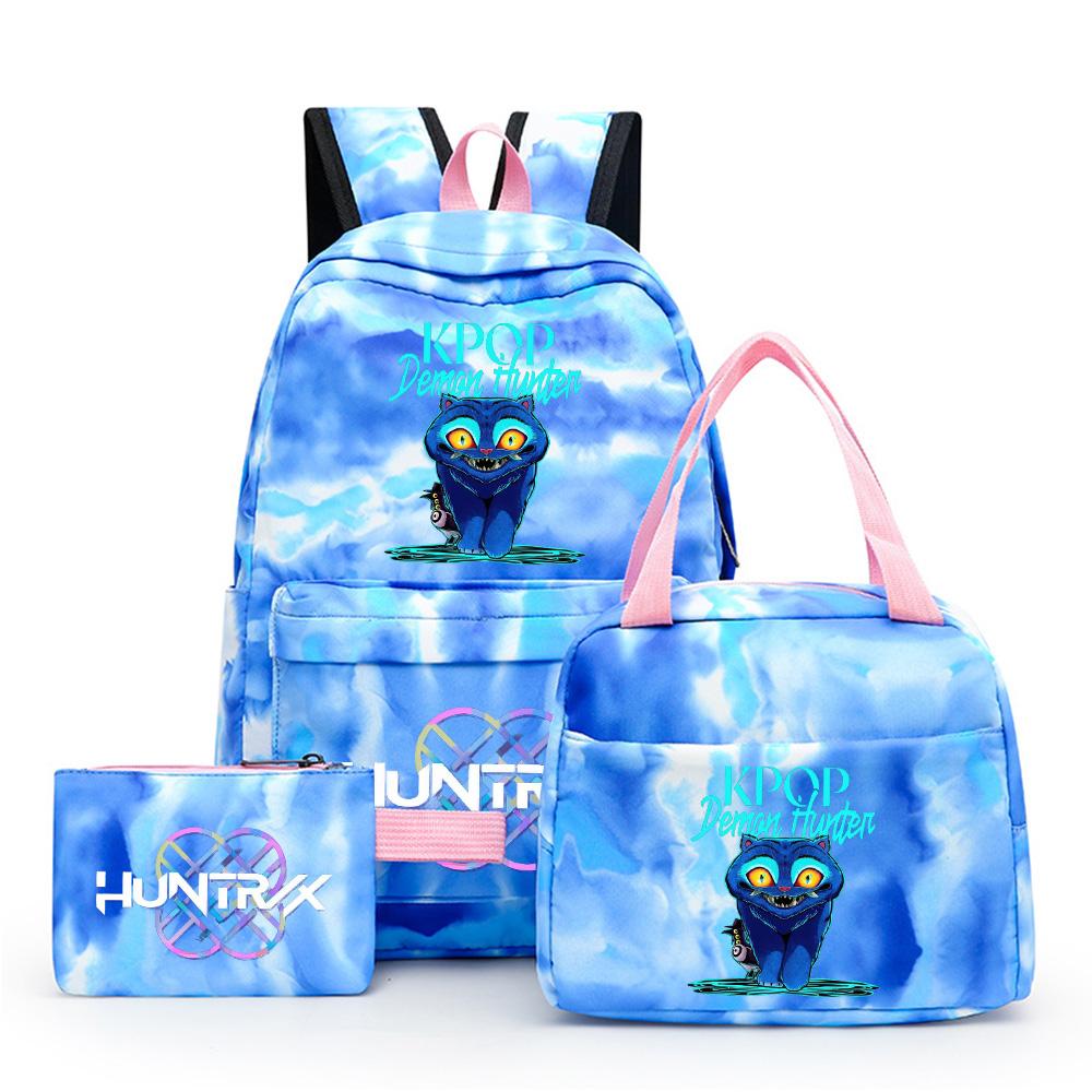 3Pcs/set Cartoon K-Pop Printed Backpack with Pencil Case Lunch Bag for Teenager Girl Boy Bookbag Kid Gift Large Capacity Waterproof Travel Bag