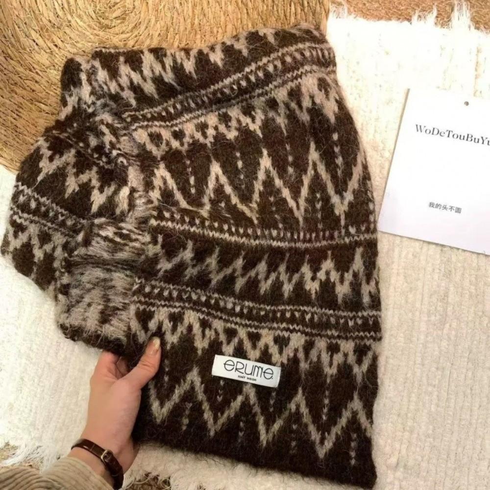 Polyester Thick Knitted Scarf Cold Proof Fall Winter Scarf Diamond Pattern Scarf  Outdoor Activity