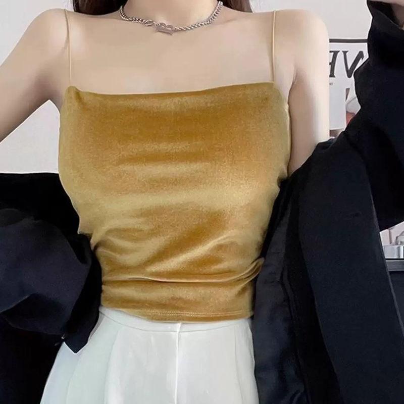 Sametové tílko vesta Vysoce kvalitní spodní prádlo Není třeba nosit prsní vložku Bandeau Lodičkový výstřih Bez rukávů Top na špagetová ramínka Sametový Sexy