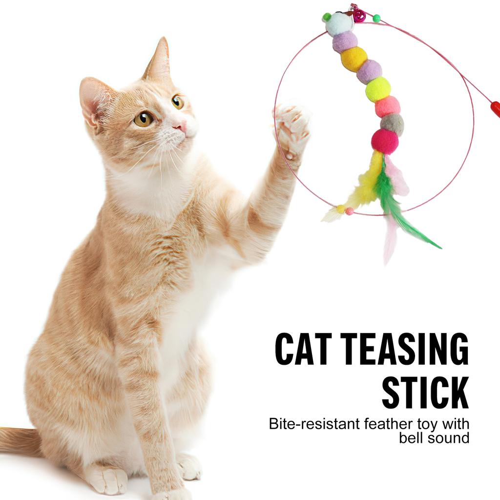 Durable Chew Proof Cat Toy with Bell Feather Wand Flexible Steel Rod Interactive Kitten Play Teaser for Indoor Entertainment