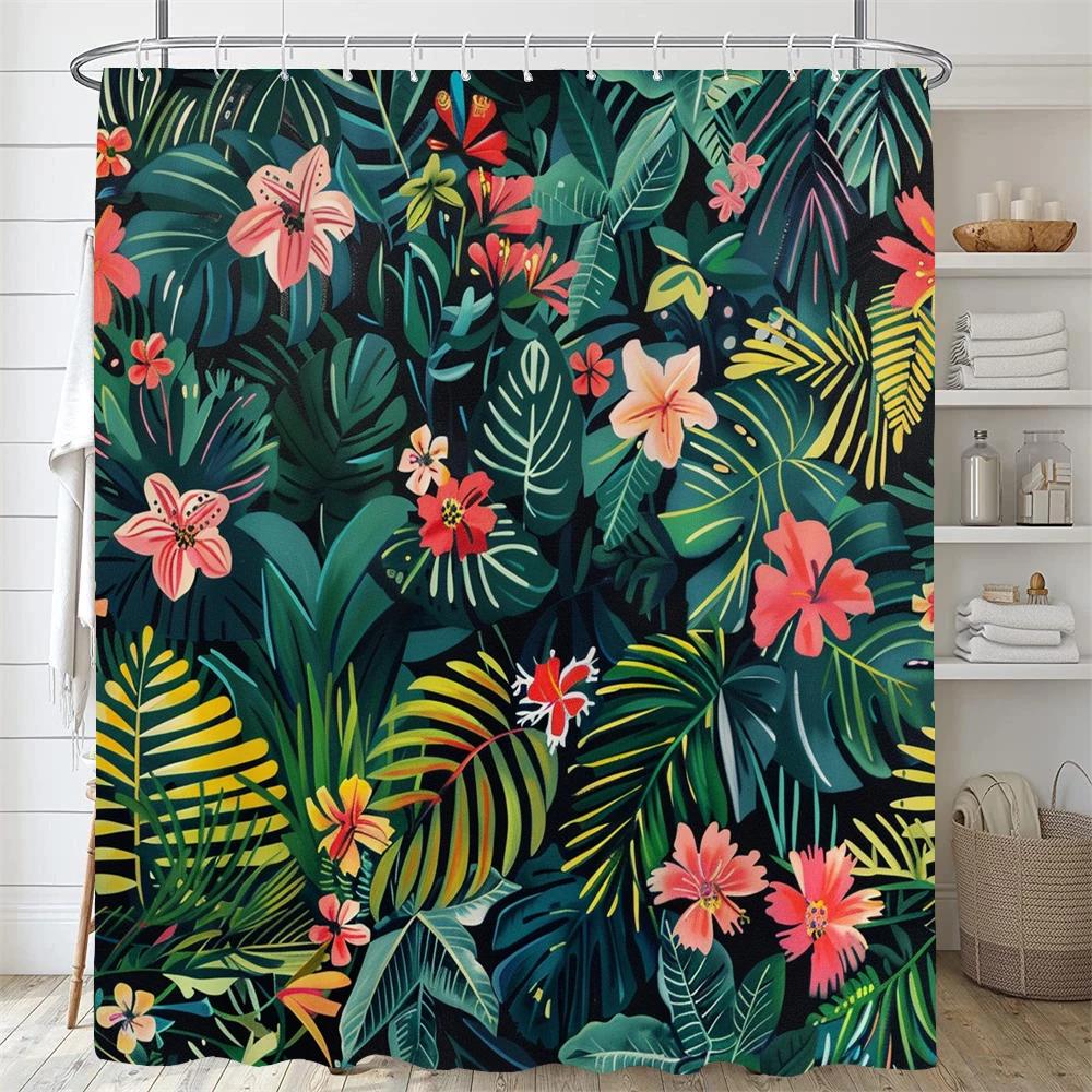 Green Plant Leaf Vines Flower Shower Curtain Print Modern Nordic Leaves Polyster Home Decor Bathroom Curtain With Hooks
