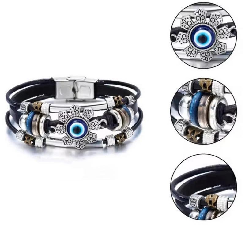 Boho Multilayer Leather Bracelets Evil Eye Charm Beads Bracelet Bangle For Women Men Vintage Punk Wrap Set