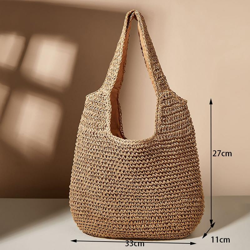 

Yogodlns Summer Straw Bag For Women Woven Handmade Handbag Large Capacity Lady Tote Vacation Beach Bag Rattan Shoulder Bag Bolsa 33x11x27cm