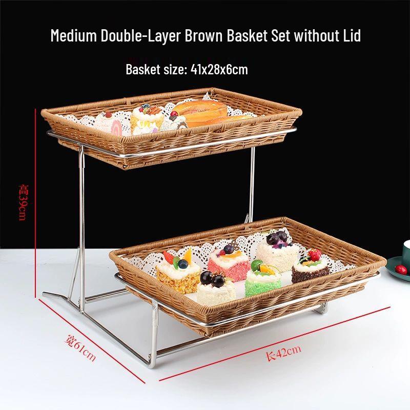 European Style Double-Layer Imitation Rattan Serving Basket with Lid