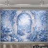 2D Dreamy Blue Floral Garden Backdrop, Watercolor Archway Party Banner