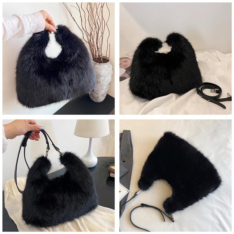 Soft Plush Casual Women's Crossbody Bags Faux Fur Sweet Ladies Big Shoulder Bag Solid Color Winter Furry Female Handbags Tote