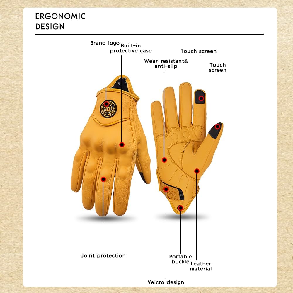 Yellow Classic Goat Leather Motorcycle Gloves With Hole Summer Cycling Bicycle Riding Gloves For Motorcyclist Protective Gloves