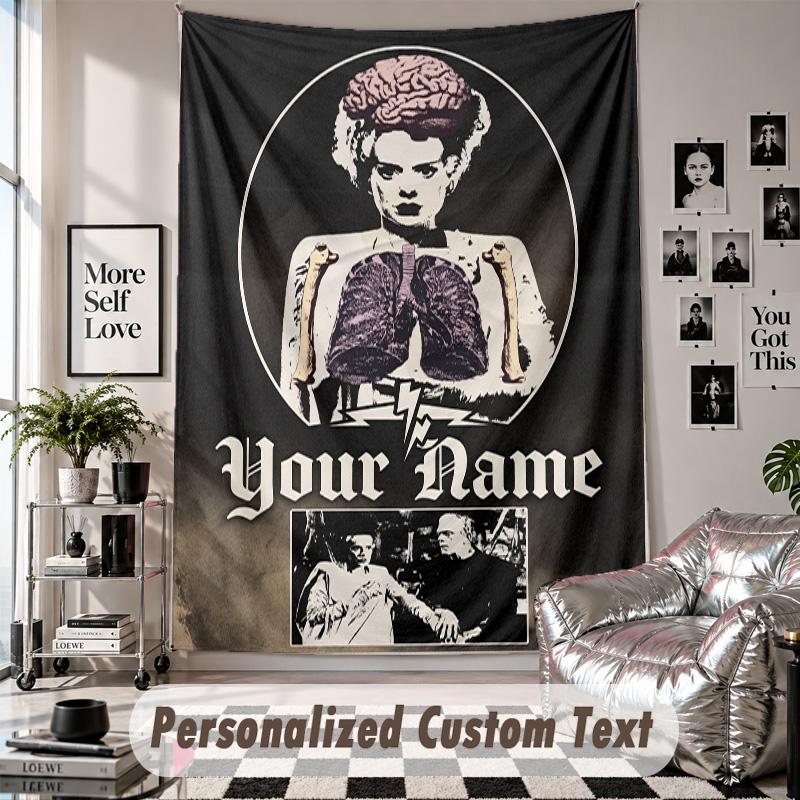 Custom Tapestry Wall Hanging, Bride of Frankenstein Personalized Name Text Home Wall Decor