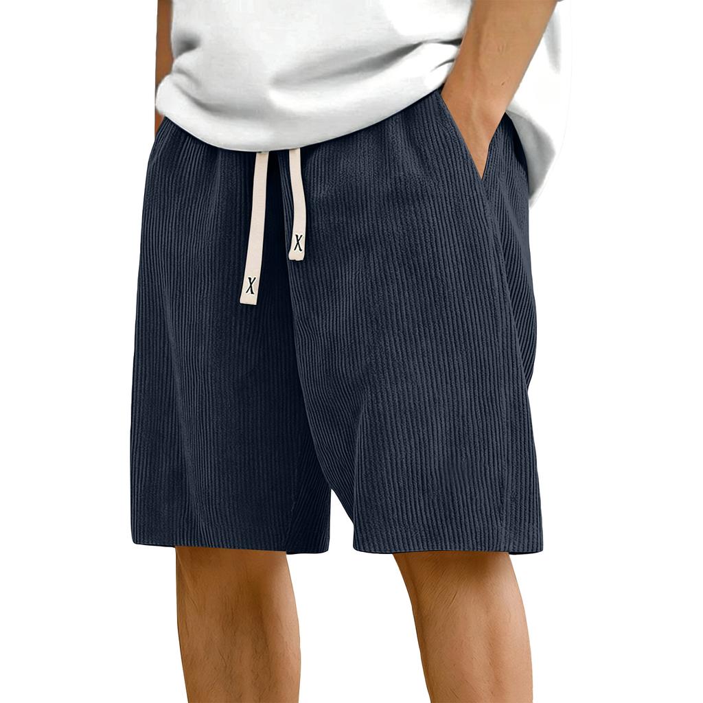 Men's Corduroy Casual Shorts Elastic Waistband Drawstring Outdoor Sports Shorts Lightweight Breathable Fabric Relaxed Fit