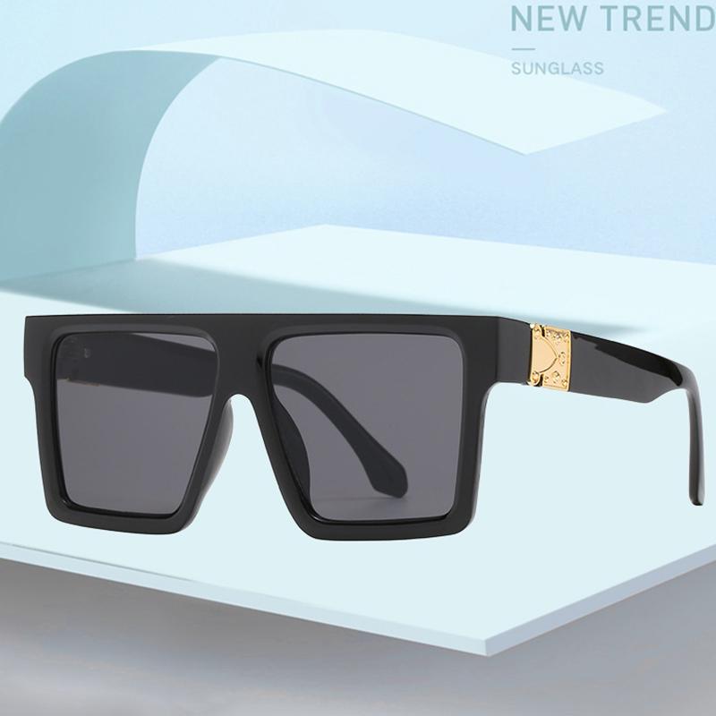 Classic Fashion Vintage Big Frame Square Sunglasses Women Men  Luxury Brand Designer Flat Top Sun Glasses Travel Shades