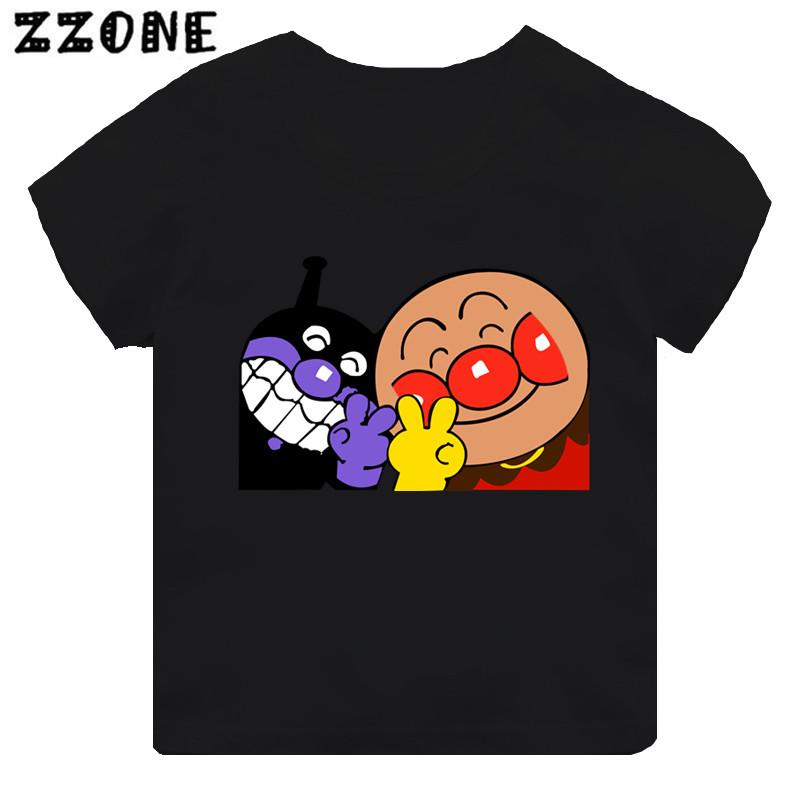 Anpanman och Baikinman Tryck Tecknad Barn T-shirt Roliga Flickkläder Baby Pojkar Svart Kortärmad T-shirt Barn Toppar,TH5254