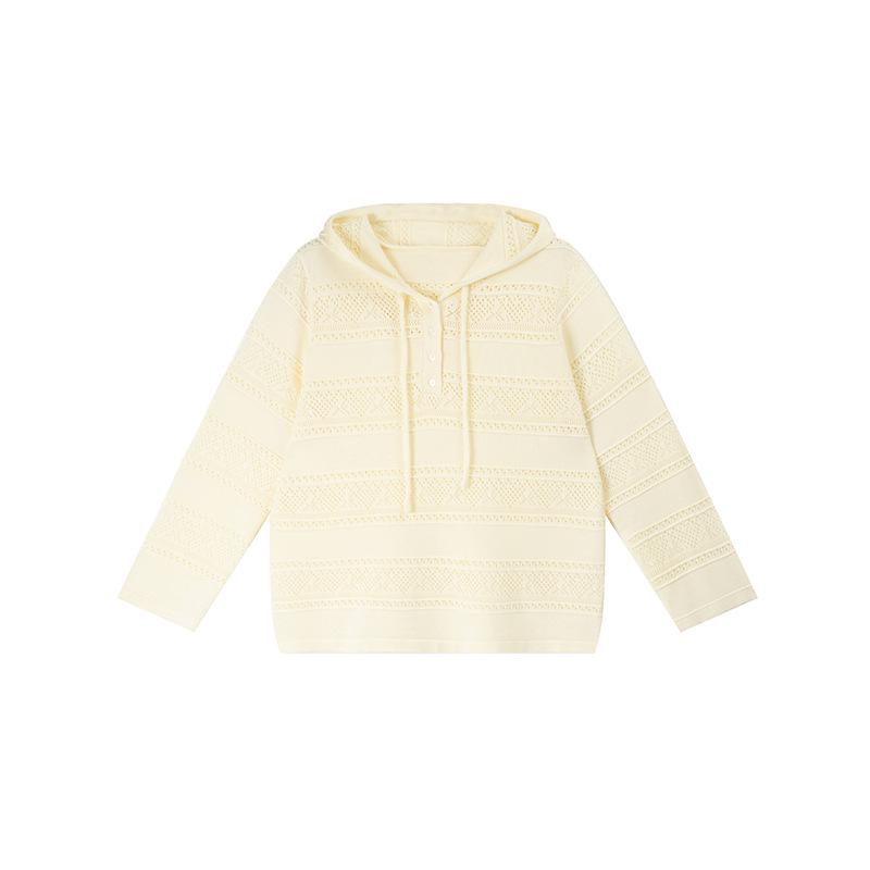 

2026 Spring Plus Size Women s Hooded Knit Sweater: Drawstring, Hollow Out Design, Style F756 2XL абрикосовий